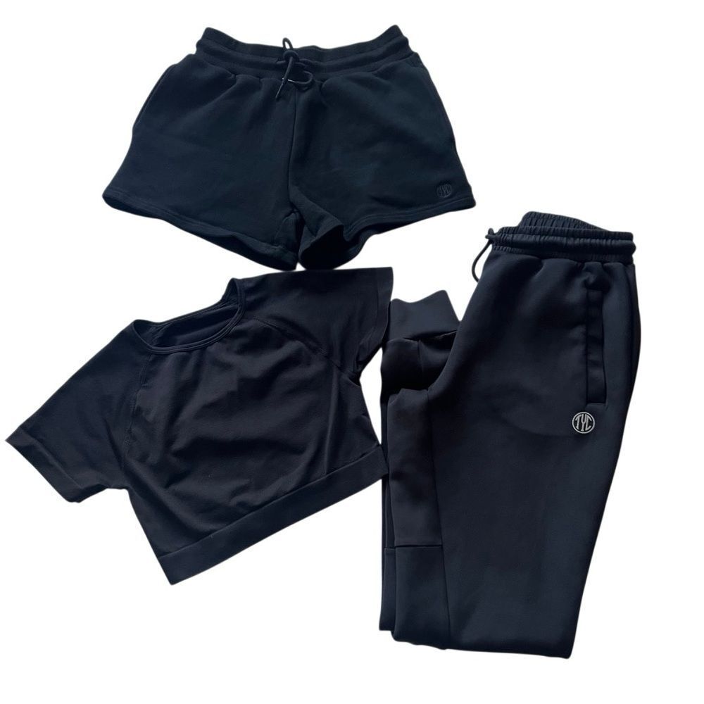 TYC Til You Collapse Luxe Set Cropped Shirt Joggers Shorts Black Size Small